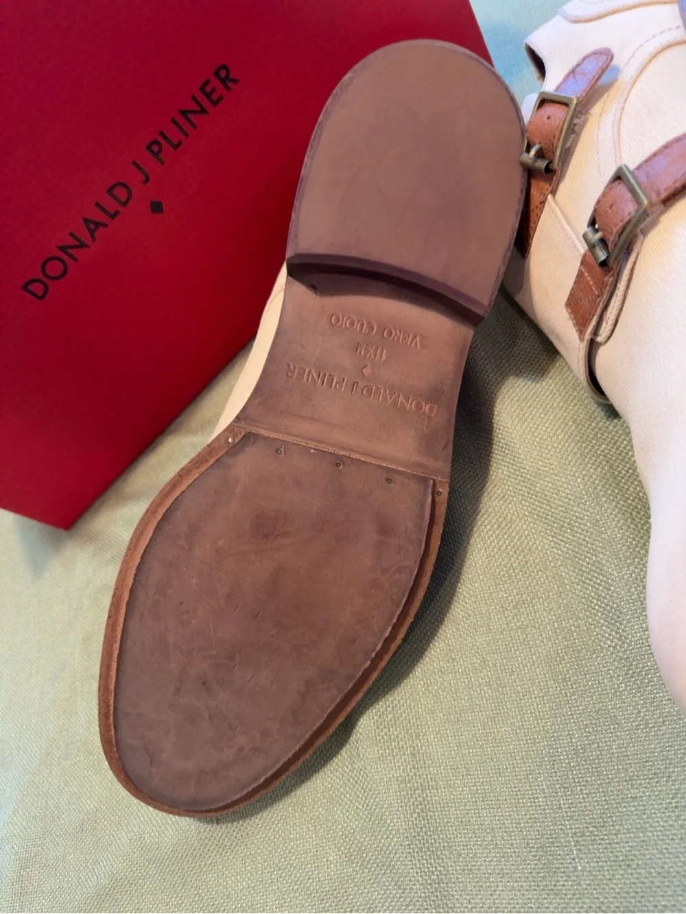 Donald J. Pliner Zande-WA Double Monk Strap Canvas Shoes Men’s 11.5 Sand EUC